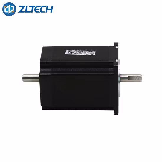 2 fases 1,8 graus de ângulo de passo 57mm NEMA 23 2,2nm Alto torque 4A Eixo de eixo duplo Motor de passo DC sem escova duplo para máquina de gravação CNC